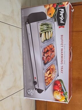 Parini Silver 3-Pan Stainless Buffet Warming Tray